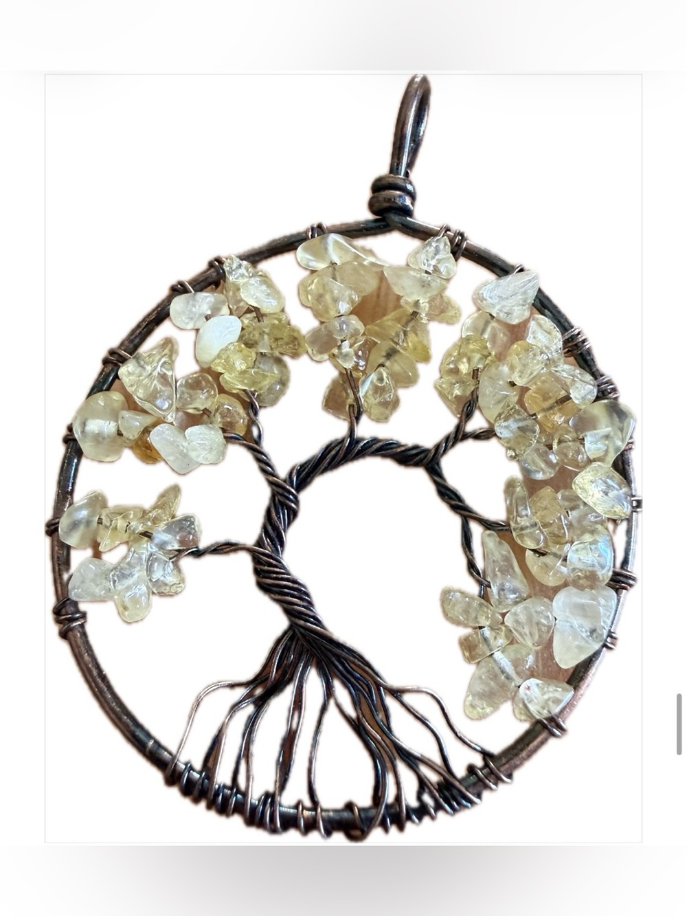 Tree of Life Pendant with Pale Yellow Gem Chips